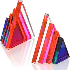 H D 하이알린 도라 1쌍 3Lbs 크리스탈 책장 장식 유리 책꽂이용 기하학적 삼각형 모양 미끄럼 방지 책받침