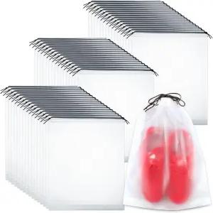 여행용 신발 가방 50팩 15.7인치 x 11.8인치 대형 클리어 휴가 필수품 크루즈 휴대용 드로스트링 패킹