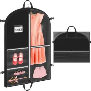 옷 걸이용 의류 가방 주머니가 달린 댄스 의상 방수 접이식 방진 여행 110×60cm 검정