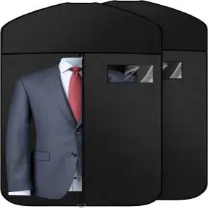 정장 코트 티셔츠 재킷을 위한 투명 창이 있는 고급 옥스포드 패브릭 의류 가방 걸이 여행용 블랙