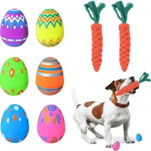 Eirix 8PCS 부활절 강아지 장난감 세트 스니프 트레이닝 달걀 6개 씹는 당근 2개 소형 중형 대형견