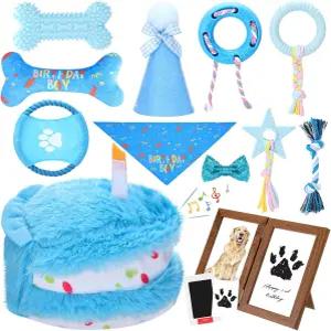젬스크림 14개 강아지 생일 장난감 선물 케이크 인터랙티브 삐걱거리는 장식 블루