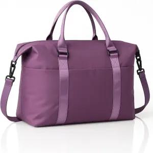 여성용 위켄더 더플백 비행기 필수품용 퍼플 트래블 토트백 트롤리 슬리브가 있는 오버나이트백 분만 및