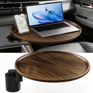 360 회전 우드 카 트레이 노트북용 7개의 스파르타 데스크 컵 홀더 테이블 장착 테슬라 모델 Y/3/S 포드 및