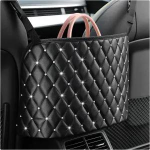 그드네카드 블링카 넷 포켓 핸드백 홀더 대용량 PU 가죽 자동차 시트 지갑 보관 가방 다이아몬드 크리스탈