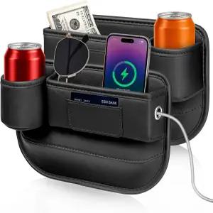 곽의 2팩 카시트 갭 필러 정리함 휴대폰용 컵 홀더가 있는 다기능 범용 보관함 안경블랙