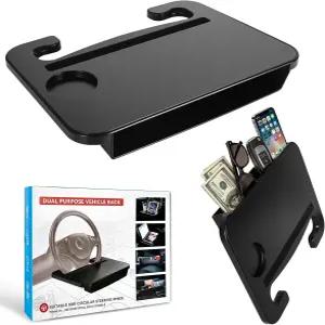 2in1 스티어링 휠 책상 및 좌석 간격 정리함 컵 홀더 패드 슬롯이 있는 휴대용 트레이 노트북 식사를 위한