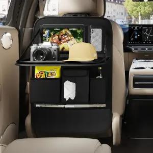 GMQ 뒷좌석 차량 정리함 1팩 트레이가 있는 접이식 태블릿 홀더가 다기능 카시트 보관함블랙 플레인 위브