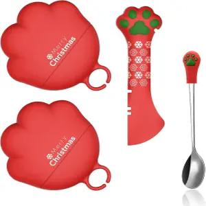 SJANE 크리스마스 스타일 고양이 사료 캔 스푼 커버 귀여운 발 실리콘 애완동물 통조림 따개 주걱 뚜껑