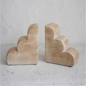 차고아트 책 선반용 끝-콘크리트 헤비 듀티 스토퍼용 장식용 트래버틴 마블 룩 독특한 스칼롭 스톤 북엔드