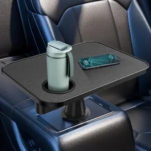 노트북용 카 트레이 데스크 듀얼 360 회전 미끄럼 방지 가죽 표면 푸드 테슬라 모델 Y/3/S와 호환되는 컵