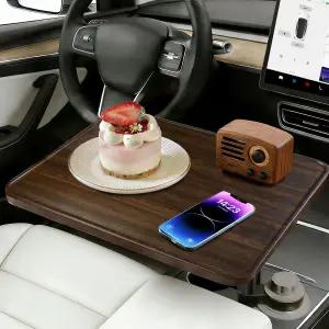 노트북용 카 데스크 360 회전이 가능한 원형 컵 홀더용 트레이 테이블 푸드 나무 자동차 마운트 Tesla