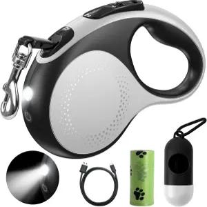 LED 조명이 있는 접이식 개 목줄 최대 66파운드 360 엉킴 방지 원버튼 제어 고강도 후크가 소형견을 위한