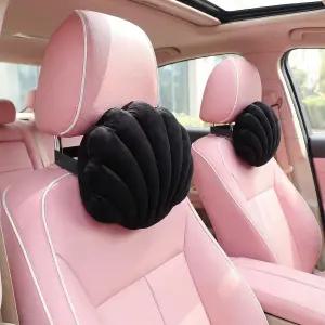 Geelin 2개 귀여운 바다껍질 자동차 머리 받침대 베개 카와이 요추 지지 드라이브 여행용 플러시 쉘 카시트