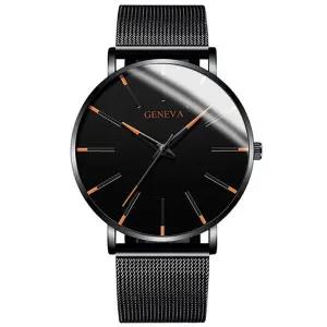 제네바 메탈 가죽 비즈니스 바늘 아날로그 초시계 남자 남성 패션 손목 시계