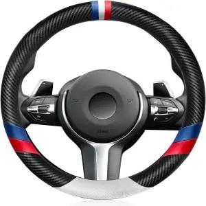 탄소 섬유 가죽 스포츠 자동차 스티어링 휠 커버 고급 세트 스타일리시한 미끄럼 방지 내부 15인치 모든
