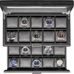 ROTHWELL 20 슬롯 가죽 시계 상자 럭셔리 케이스 디스플레이 주얼리 정리함 대형 리얼 유리 상판이 있는