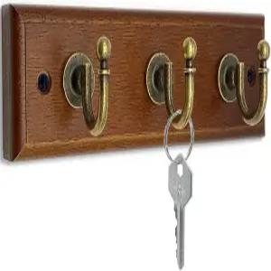 6.7인치 벽용 나무 키 홀더 3개의 후크가 있는 장식용 랙브라운 2팩