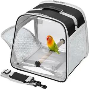 수어트리 소형 조류 운반함 대형 창문 여행 케이지스탠드 포함 앵무새 잉꼬 위한 간편한 청소 트레이