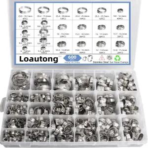 600PCS 이어 호스 클램프 0.2인치에서 1.3인치까지 22개 크기의 스테인리스 스틸 크림프 피팅 가정용