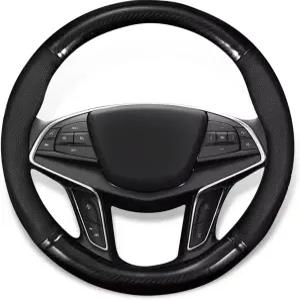 QODOLSI 1팩 자동차 통기성 스티어링 휠 커버 내마모성 슬리브 카본 파이버 미끄럼 방지 보호기 사계절용