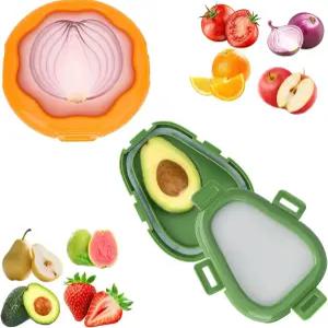 냉장고용 과일 저장 용기 2개 아보카도 세이버 및 양파 세트 토마토 레몬 감자용 재사용 가능한 실리콘