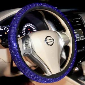남성용 블링 스티어링 휠 커버 블루 15인치 유니버설 크리스탈 라인스톤 다이아몬드 쿨 액세서리 미끄럼
