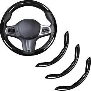 카본 파이버 스티어링 휠 커버 스냅온 자동차 세트 액세서리 3개 랩 그립 논 슬립 프로텍터 범용 광택 블랙