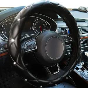 시조푸시 다이아몬드 가죽 블링 스티어링 휠 커버 크리스탈 라인스톤이 있는 유니버설 자동차 프로텍터