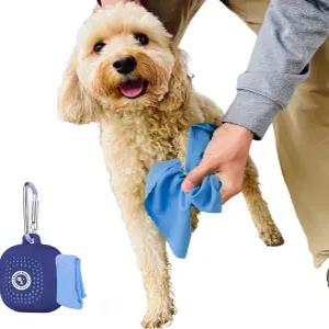 휴대용 강아지 발 타월 가볍고 흡수력이 뛰어난 극세사 목줄에 클립 부착 실리콘 케이스가 있는 빠른 건조