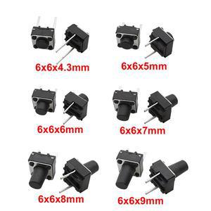 20Pcs 중간 2 핀 미니 촉각 택트 스위치 6x6x4.3/5/6/7/8/9/10mm 순간 푸시 버튼