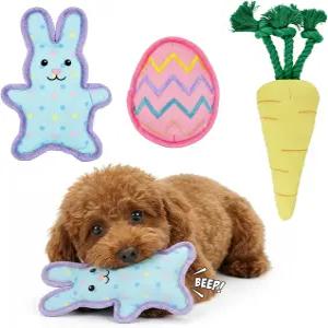 베오미 부활절 강아지 장난감 세트 이스터 가 있는 반려견용 삐걱거리는 3팩 소형견용 및 당근 인터랙티브