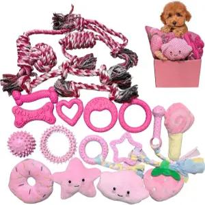 강아지를 위한 20개의 이빨 장난감 귀여운 씹기 번들에는 푹신한 삐걱거리는 고무공 로프 TPR 본 치과용 링