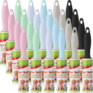 여행용 허쉬 미니 보푸라기 롤러 반려동물 털 및 옷 크기 접착 제거 도구 선물 가방 가구 카시트24개