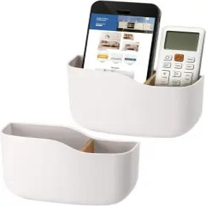 테크뷰티 2팩 접착 리모컨 홀더 벽걸이 유니버설 TV 캐디 수납함 트레이 중공 하단 슬롯 쉬운 휴대폰 충전