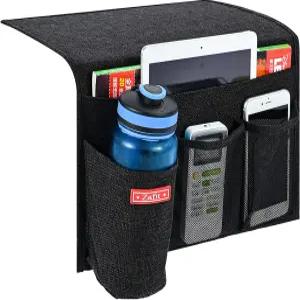 자핏 린넨 4포켓 침대 옆 캐디 잡지용 물병 홀더가 있는 보관 정리함 리모컨 휴대폰블랙