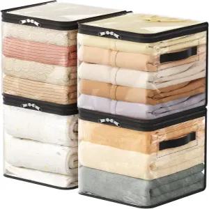 Lifewit 4팩 투명 의류 보관 가방 11인치 큐브 보관함 지퍼가 달린 18L 비닐 접이식 이동 스웨터 시트 실