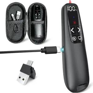 케이스가 충전식 프레젠션 클리커 전원 디지털 무선 리모컨 Mac 노트북용 USB C 레드 라이트 컴퓨터