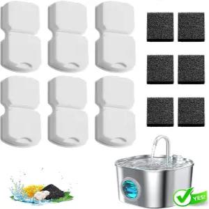 고양이 분수 필터 교체 탄소 6개와 스펀지 6개로 구성된 6팩 반려동물 HOOISE 74oz 자동 물 디스펜서 S15에