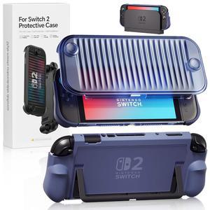 닌텐도 스위치 2 2025용 산예트랄 도커블 투명 + PC 부드러운 및 케이스, 2용 충전 지원 전면 하드 TPU 매트 갖춘 쉘, 사용 도크 - 블루 백 커버 그립을 스탠드 인체공학적