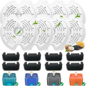 8팩 고양이 물 분수 스펀지 8개가 있는 필터 67온스/2L 반려동물 식수 디스펜서용 교체
