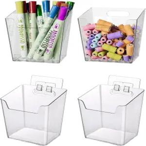 투명 접착 벽 보관함 4팩 캐비닛 도어 정리함 걸이식 벽걸이 포켓 샤워 욕실 메이크업 사무실용 플라스틱