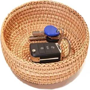 과일 사탕 크래커용 열쇠 지갑 휴대폰용 테이블탑 장식용 위커 정리 바구니를 위한 작은 원형