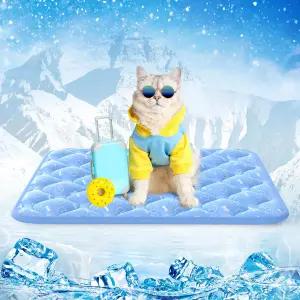 라이웰 반려견 쿨링 매트 2.0 오션 블루 24인치 x 18인치 및 반려묘용 두껍고 내구성이 뛰어난 마 방수