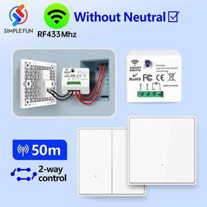 중립 RF 433Mhz 미니 수신기 Moudle 220V 110V 푸시 버튼 원격 제어 램프 단일 라이브가없는 무선 스마트