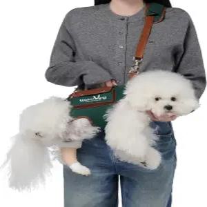 강아지 트 하네스 캐리어 VES 조절 가능한 목줄과 작은 간식 가방 그린XS