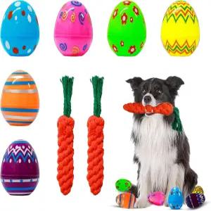 8PCS 당근 개 장난감 세트 내구성이 뛰어난 로프 씹기 2개와 냄새 훈련용 달걀 6개 소형/중형/대형견을