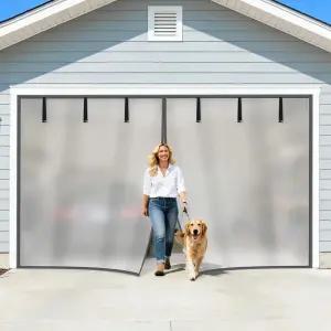 8x7피트 길이의 1대 차고용 프라이버시 도어 스크린 접이식 유리 메쉬 및 헤비 듀티 가중 하단이 있는