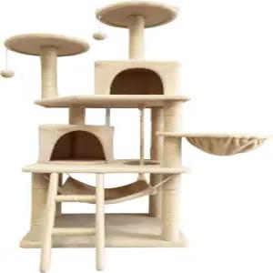 실내 고양이를 위한 캣 트리 60.63인치 타워 긁힘 기둥이 있는 다단계 콘도 가구 푹신한 농기구 아늑한