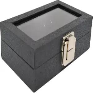 노벨 박스 주얼리 정리함 블랙 가죽 6X3.75X2 금속 걸쇠 뚜껑이 있는 소형 유리 - 보석 디스플레이 케이스